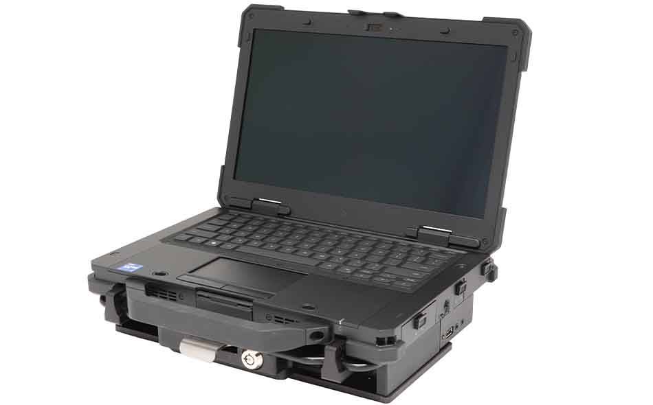 AS7.D901.103 Dell rear port Laptop Dock TPT with AS7.D900.104 Dell Laptop Retrofit Front Clamp Kit with Dell laptop installed.jpg
